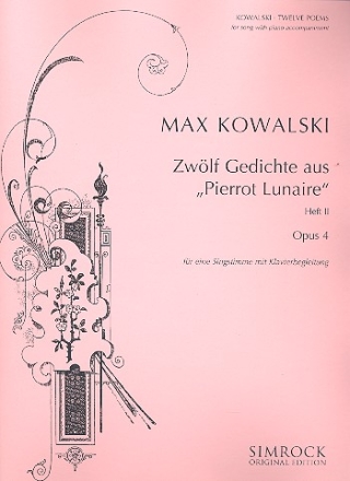 12 Gedichte aus Pierrot lunaire op.4 Band 2 fr Singstimme und Klavier