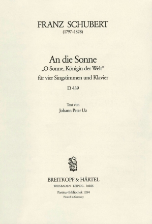 An die Sonne D439 fr gem Chor und Klavier Partitur