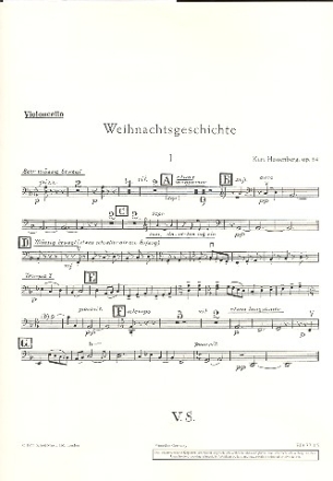 Weihnachtsgeschichte op. 54 fr gemischten Chor (SATB) mit Soli (STB) und Streichorchester, Flte  Einzelstimme - Violoncello