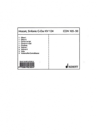 Sinfonie G-Dur KV 124 fr Streichorchester, 2 Oboen und 2 Hrner Stimmensatz - Oboe I/II, Horn-g I/II, 4 Violinen I/II, 2 Violen, 4 Vio