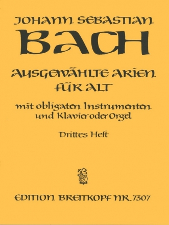 Ausgewhlte Arien Band 3 fr Alt mit obligaten Instrumenten und Klavier (Orgel)