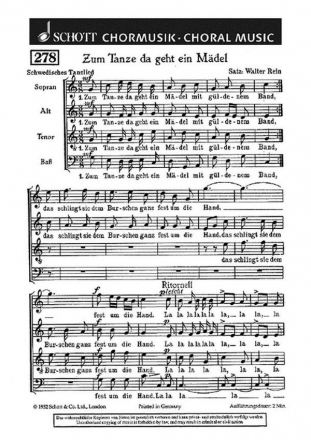 Zum Tanze da geht ein Mdel fr gemischten Chor (SATB) Chorpartitur