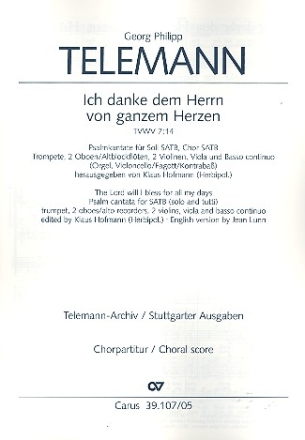 Ich danke dem Herrn von ganzem Herzen fr Soli (SATB), Chor und Orchester Chorpartitur