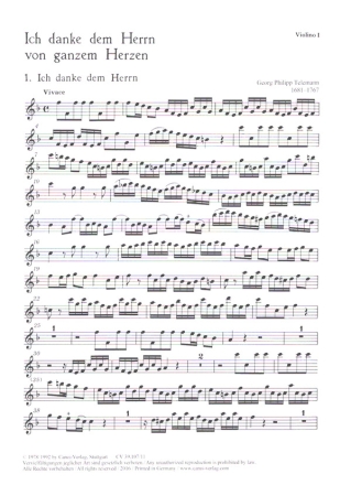 Ich danke dem Herrn von ganzem Herzen fr Soli (SATB), Chor und Orchester Violine 1