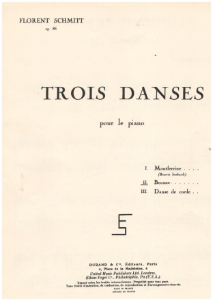 BOCANE POUR PIANO 3 DANSES OP.86,3 POUR LE PIANO