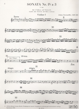 Sonata 4 fr 2 Violinen, Violoncello und Klavier Violine 1