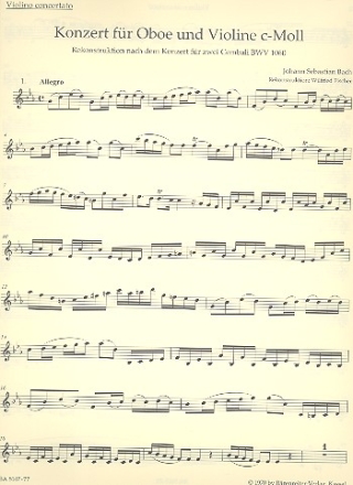 Konzert c-Moll BWV1060 fr Oboe, Violine und Streicher Violine solo