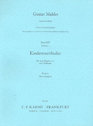 Kindertotenlieder fr Gesang und Orchester Partitur