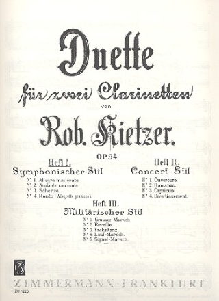 Duette op.94 Band 1 Sinfonischer Stil fr 2 Klarinetten Spielpartitur