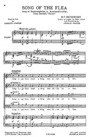 SONG OF THE FLEA FOR TTBB CHOIR GOETHE, JOHANN WOLFGANG VON, TEXT SCORE