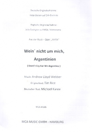 Wein nicht um mich Argentinien fr gem Chor und Klavier Klavierpartitur (dt/en)