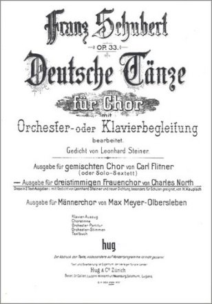 DEUTSCHE TAENZE FUER SSA CHOR UND ORCHESTER, OP. 33 PARTITUR (=KLAVIERAUSZUG)