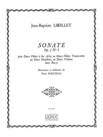 SONATE OP.5,1 POUR 2 FLUTES A BEC SOPRANOS (OU FL, HAUTBOIS,VL) SANS BASSE POULTEAU, P., REV.