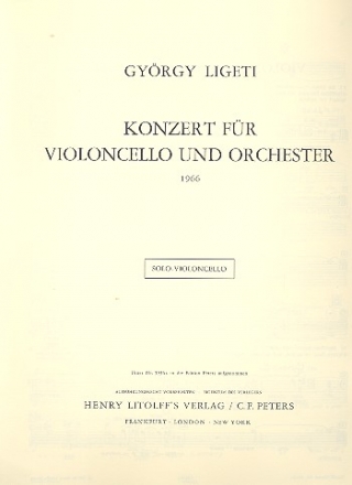 Konzert fr Violoncello und Orchester Violoncello solo