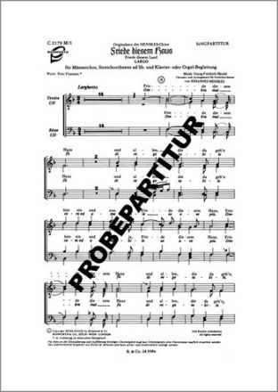 FRIEDE DIESEM HAUS LARGO fr SATB oder TTBB Chor und Klavier Partitur (dt)