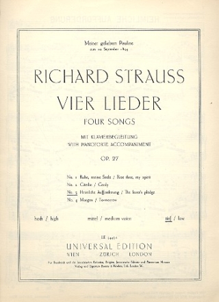 Heimliche Aufforderung op.27,3 fr tiefe Singstimme und Klavier