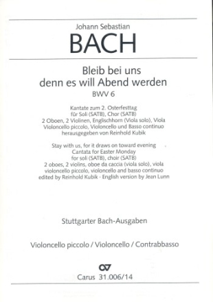 Bleib bei uns denn es will Abend werden Kantate Nr.6 BWV6 Violoncello / Kontrabass