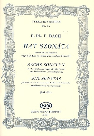 6 Sonaten fr Klarinette und Fagott oder fr Violine und Violoncello und Cembalo,   Partitur und 3 Stimmen