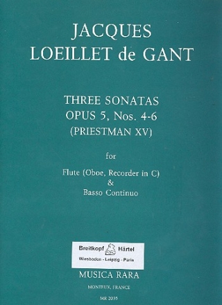 6 sonatas op.5 vol.2 (nos.4-6) for flute and bc score and 2 parts