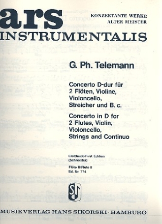 Concerto D-Dur fr 2 Flten, Violine, Violoncello und Streicher Flte 2