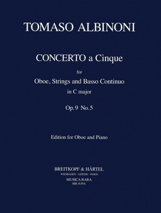 Concerto  cinque C major op.9,5 for oboe and strings  for oboe and piano