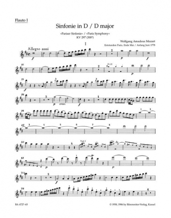 SINFONIE D-DUR FUER ORCHESTER, KV 297 HARMONIESTIMMEN