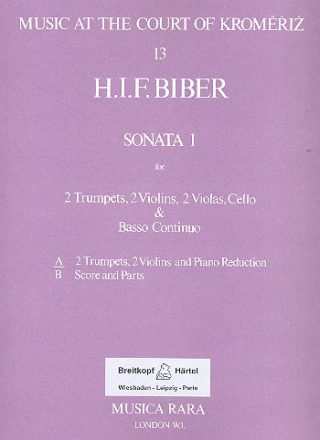 Sonata no.1 for 2 trumpets, 2 violins, 2 violas, violoncello and bc score and parts