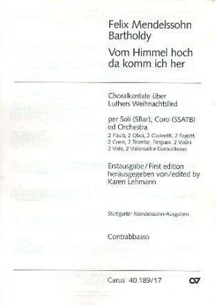 Vom Himmel hoch fr Soli (S Bar), gem Chor (SSATB) und Orchester Kontraba