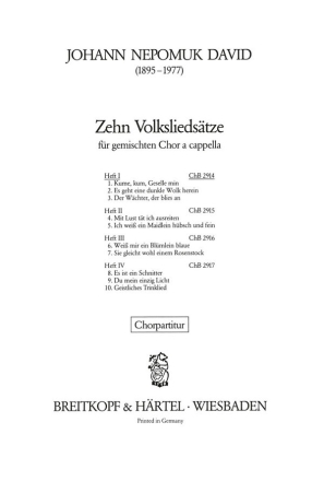 10 Volksliedstze Band 1 fr gem Chor Chorpartitur