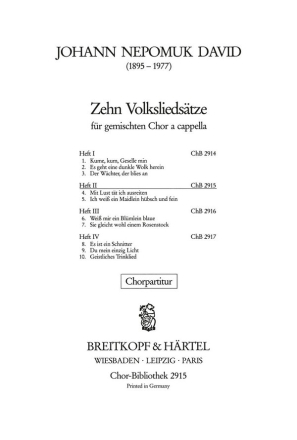 10 Volksliedstze Band 2 fr gem Chor Chorpartitur