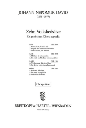 10 Volksliedstze Band 3 fr gem Chor Chorpartitur