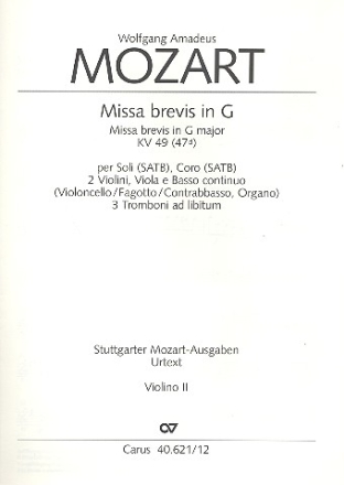 Missa brevis G-Dur KV49 fr Soli (SATB), Chor und Orchester Violine 2