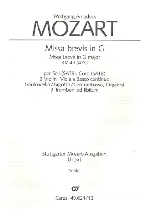 Missa brevis G-Dur KV49 fr Soli (SATB), Chor und Orchester Viola