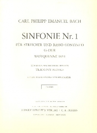 Sinfonie Nr.1 G-Dur WQ182,1 fr Streicher und Bc Cembalo