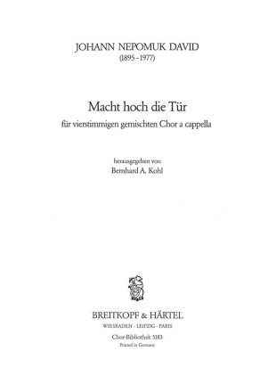 Macht hoch die Tr fr gem Chor a cappella Partitur (dt)