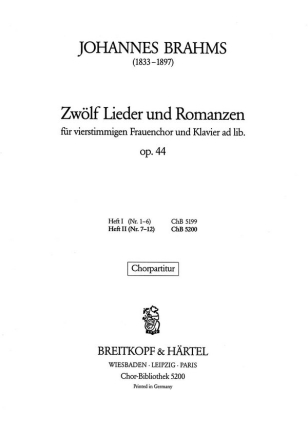 Zwlf Lieder und Romanzen fr Frauenchor und Klavier Chorpartitur