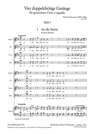 4 doppelchrige Gesnge op.141,1 - An die Sterne fr gem Chor a cappella Chorpartitur