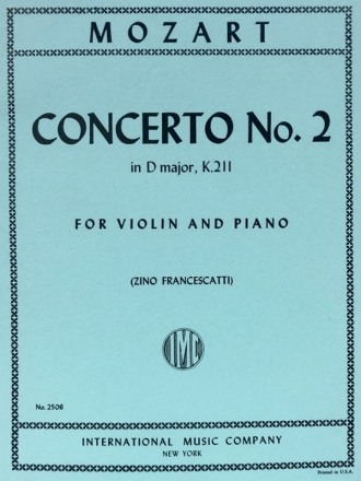 Concerto no.2 d major KV211 for violin and orchestra reduction for violin and piano