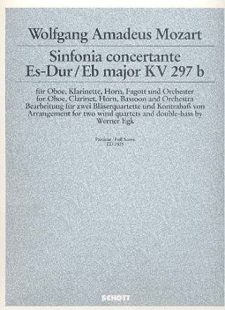 Sinfonia concertante Es-Dur KV297b fr 2 Blserquartette und Kontraba Partitur