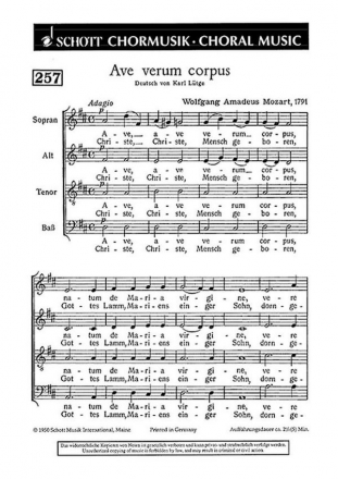 Ave verum corpus KV 618 fr gemischten Chor (SATB), Orgel ad libitum Chorpartitur