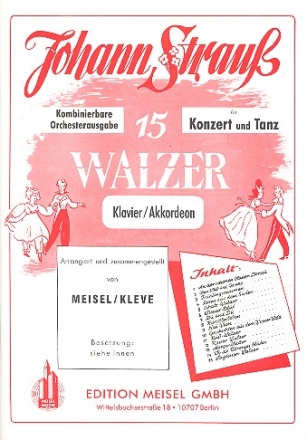 15 Walzer fr Konzert und Tanz: fr Salonorchester Klavier / Akkordeon