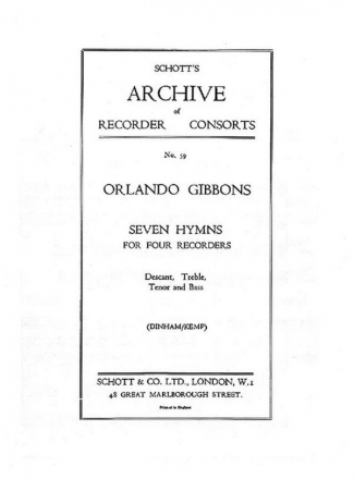 7 Hymns for 4 recorders (SATB) score