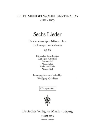 6 Lieder op.50 fr Mnnerchor a cappella Partitur