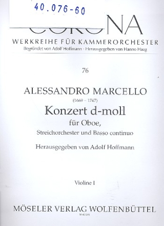 Konzert d-Moll fr Oboe, Streicher und Bc Streichersatz (3-3-2-3)