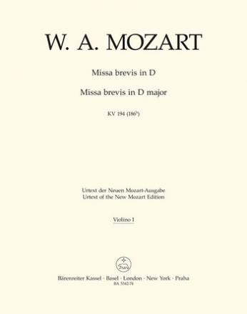 Missa brevis D-Dur KV194 fr Soli, gem Chor und Orchester Violine 1