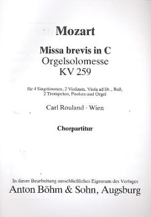 Missa brevis C-Dur KV259 fr Chor und Orchester Chorpartitur