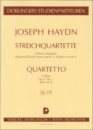 STREICHQUARTETT C-DUR OP.9,1 HOB.III:19,  STUDIENPARTITUR BARRETT-AYRES, REGINALD, ED