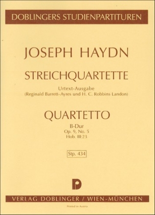 STREICHQUARTETT B-DUR OP.9,5 HOB.III:23   STUDIENPARTITUR BARRETT-AYRES, REGINALD, ED