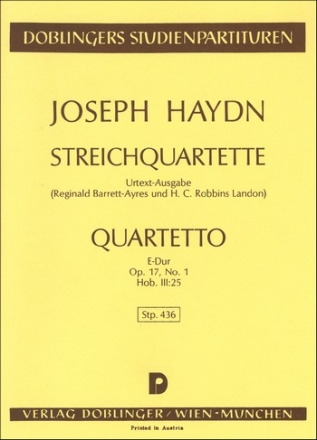 STREICHQUARTETT E-DUR OP.17,1 HOB.III:25   STUDIENPARTITUR BARRETT-AYRES, REGINALD, ED