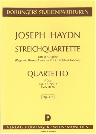 Streichquartett F-Dur op.17,2 Hob.III:26  Studienpartitur